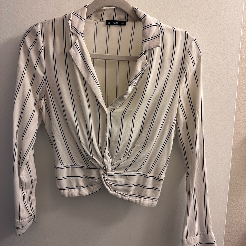 Striped White and Black Blouse